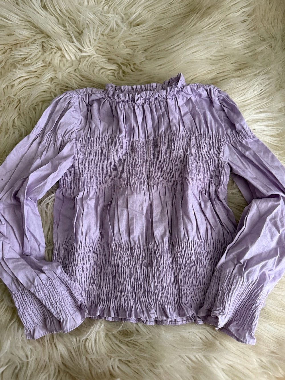 ZARA Girls Lavender Smocked Long-Sleeve Top